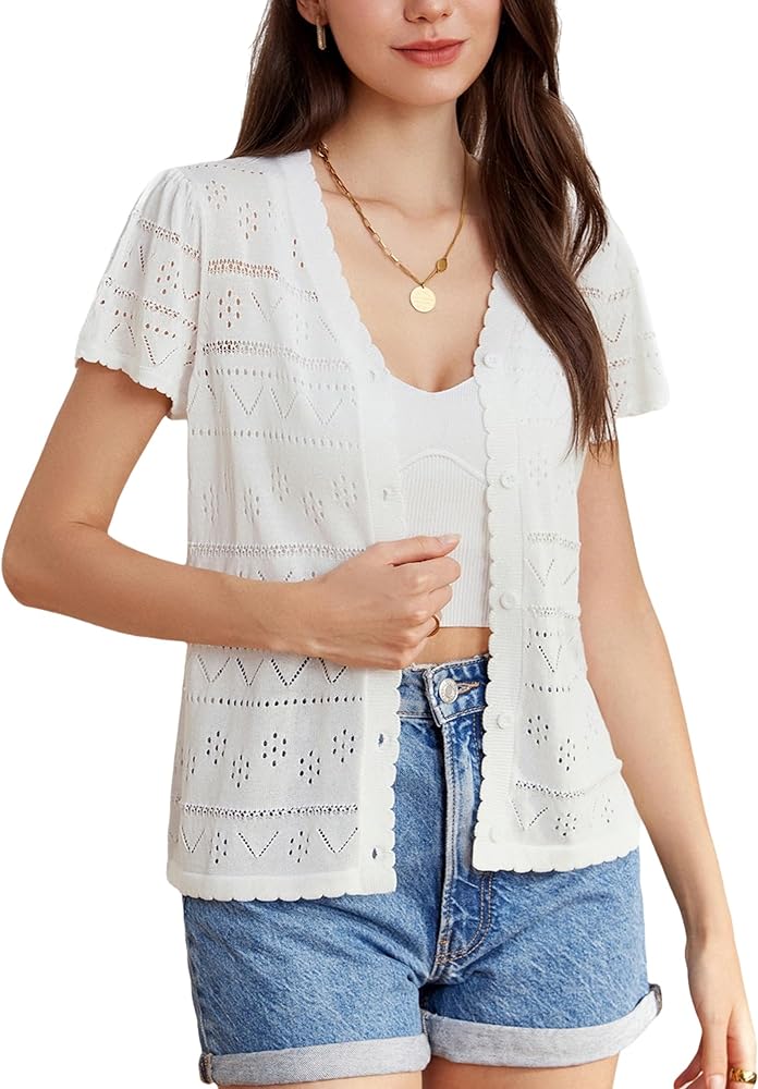 GRACE KARIN Womens Short Sleeve Cardigan 2024 Summer Crochet Cardigans for Women Lightweight Shrugs Sweaters Tops