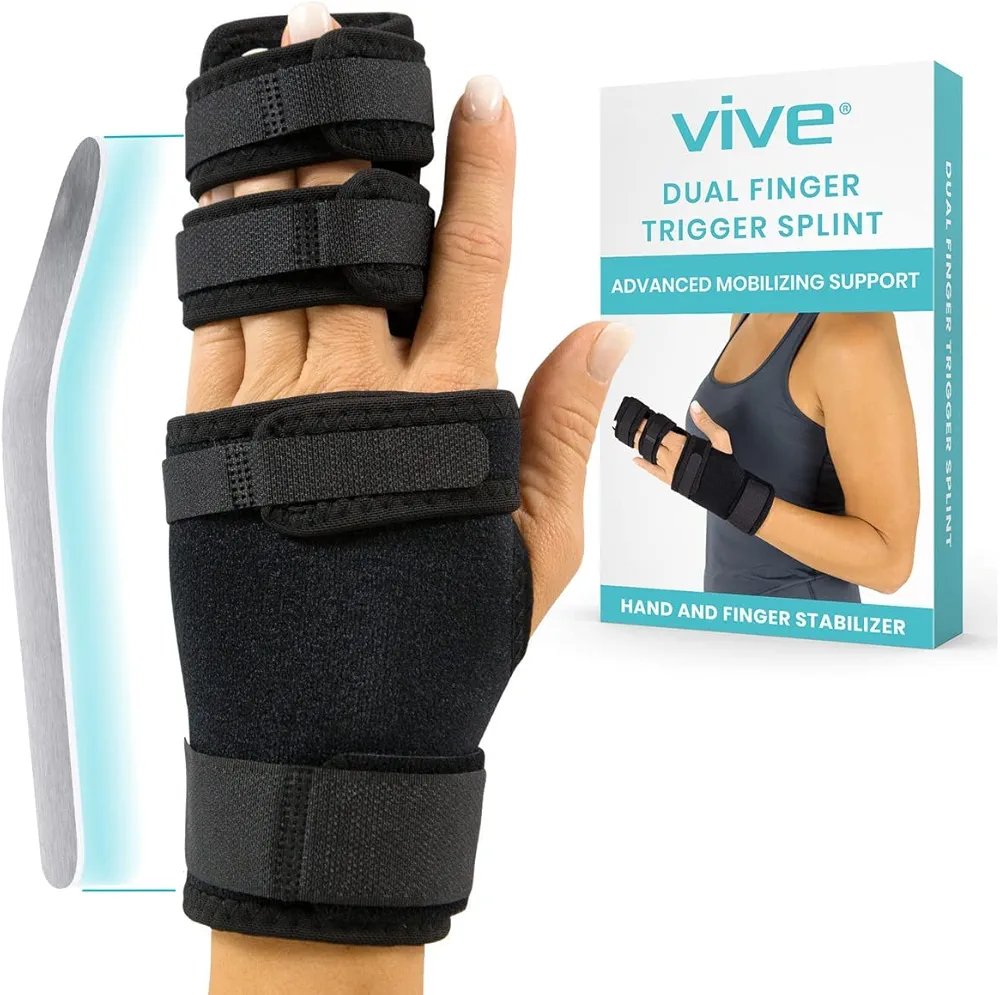 Vive Trigger Finger Splint - 2 Finger Brace for Middle, Index, Pinky, or Ring Fingers - Adjustable Hand and Wrist Support - Straightening Immobilizer for Broken Fingers, Arthritis, and Contractures