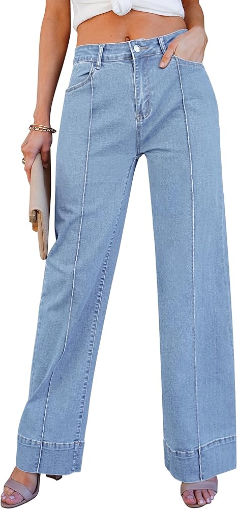 luvamia Wide Leg Jeans for Women Trendy High Waist Straight Leg Baggy Jeans Stretchy Denim Pants Trouser Jeans