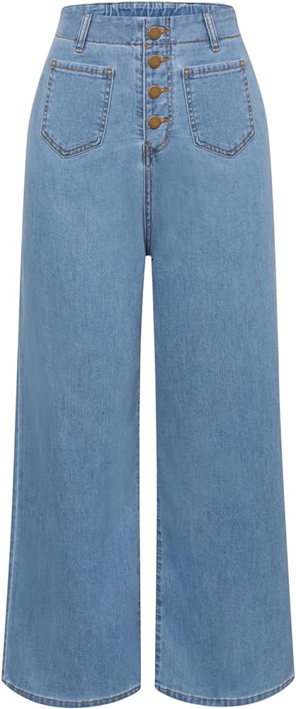 Belle Poque Women's Wide Leg Jeans High Waisted Stretchy Straight Leg Button Fly Denim Pants Trousers with Pockets