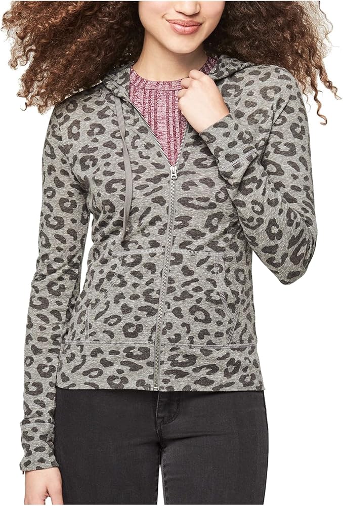 AEROPOSTALE Womens Leopard Hoodie Sweatshirt, Grey, X-Small