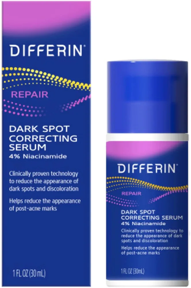 Differin Dark Spot Correcting Face Serum, Dark Spot Correcting Serum by the makers of Differin Gel, Gentle Skin Care for Acne Prone Sensitive Skin, 1 oz (Packaging May Vary)