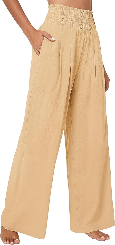 Urban CoCo Women's Elastic High Waist Light Weight Loose Casual Wide Leg Trousers Long Pants with Pocket