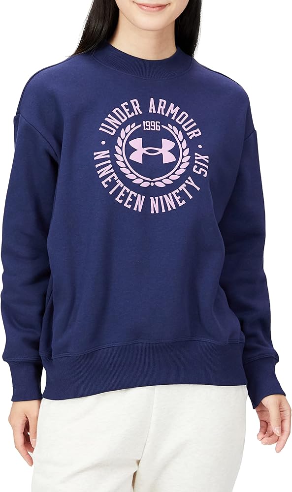 Under Armour - Womens Rival Crest GRP Crew Fleece Top, Color Midnight Navy/Jellyfish (410), Size: Medium