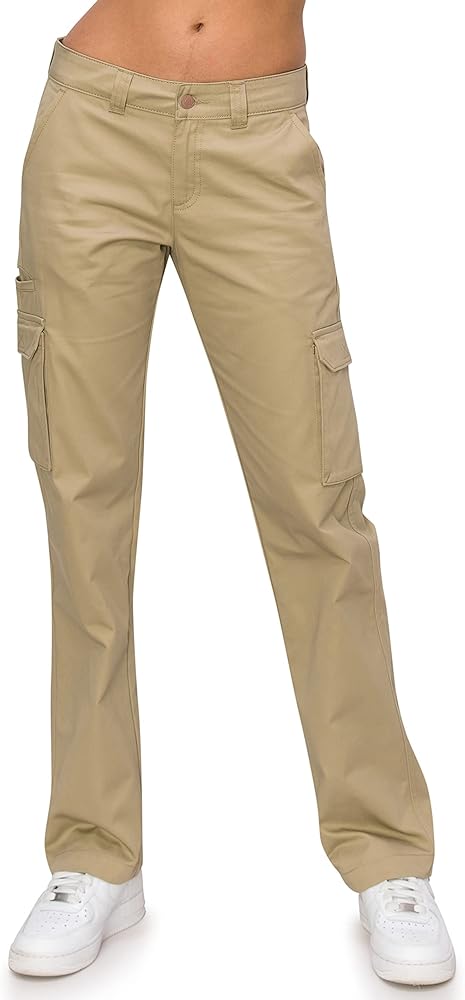 KHAKI & BLUE Women's Work Pants – Mid Rise Relaxed Fit Straight Leg Cargo Casual Trousers with Multi Pockets