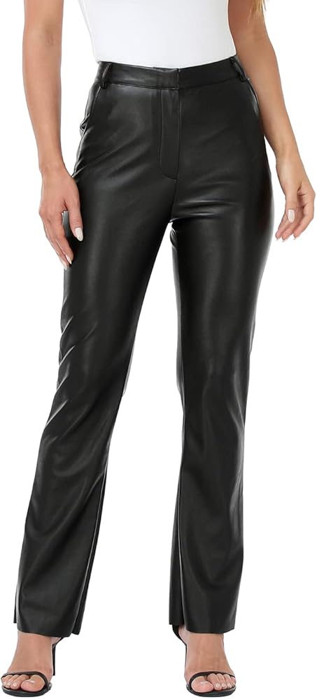 HDE Women's Faux Leather Pants High Waisted Straight Leg Trousers with Pockets