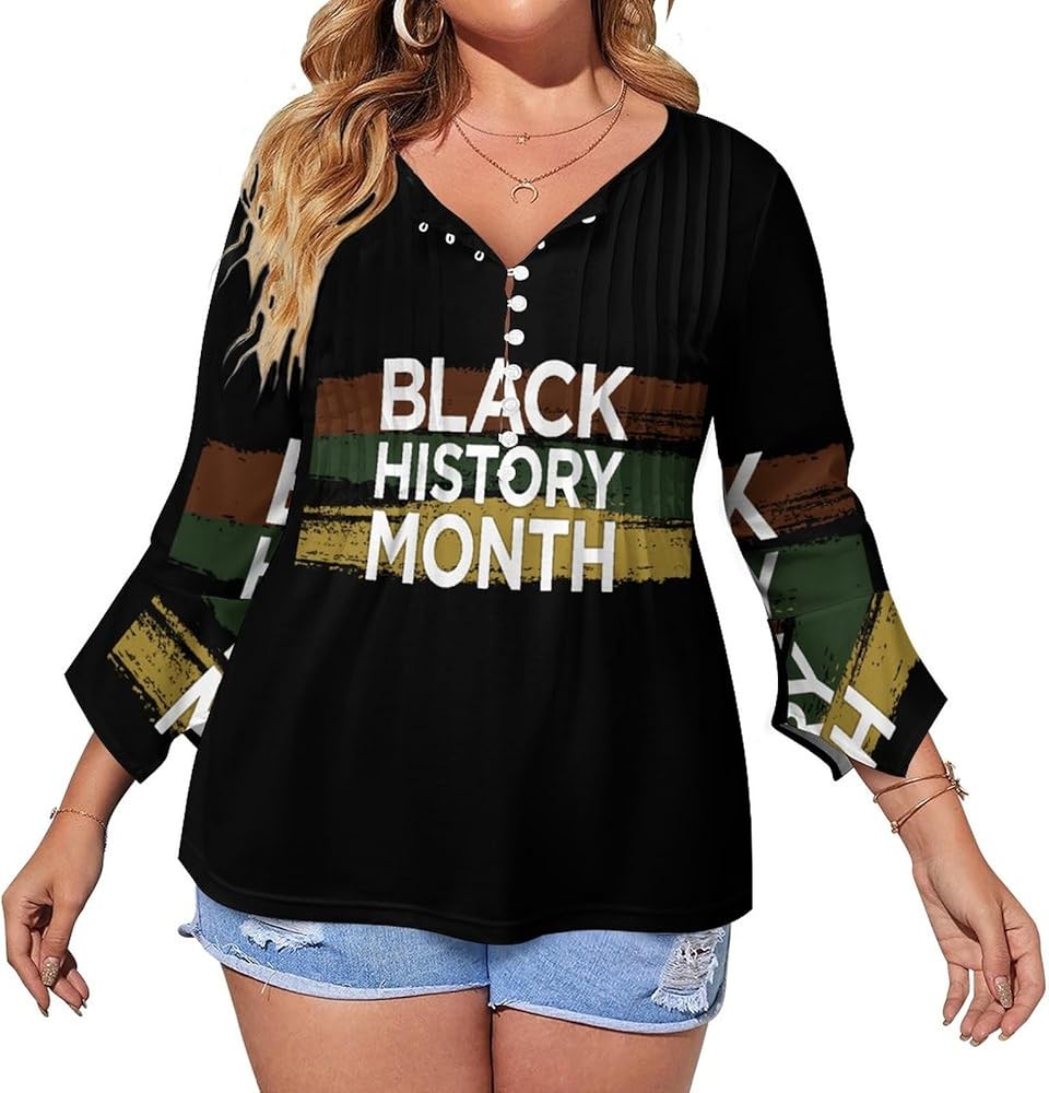 Black History Month Cute Womens T-Shirts 3/4 Sleeve Button Down Tee Tops Blouse Summer Beach