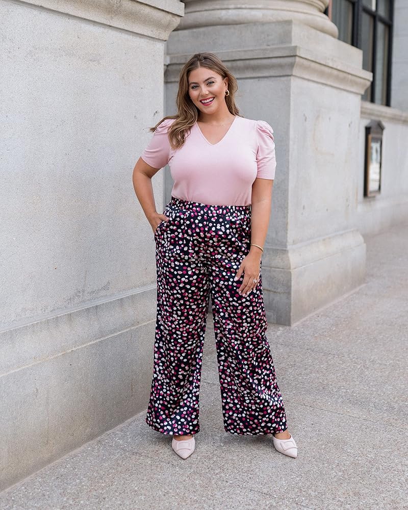 The Drop Women's Pink Dot Print Wide Leg Pull On Pants by @caralynmirand