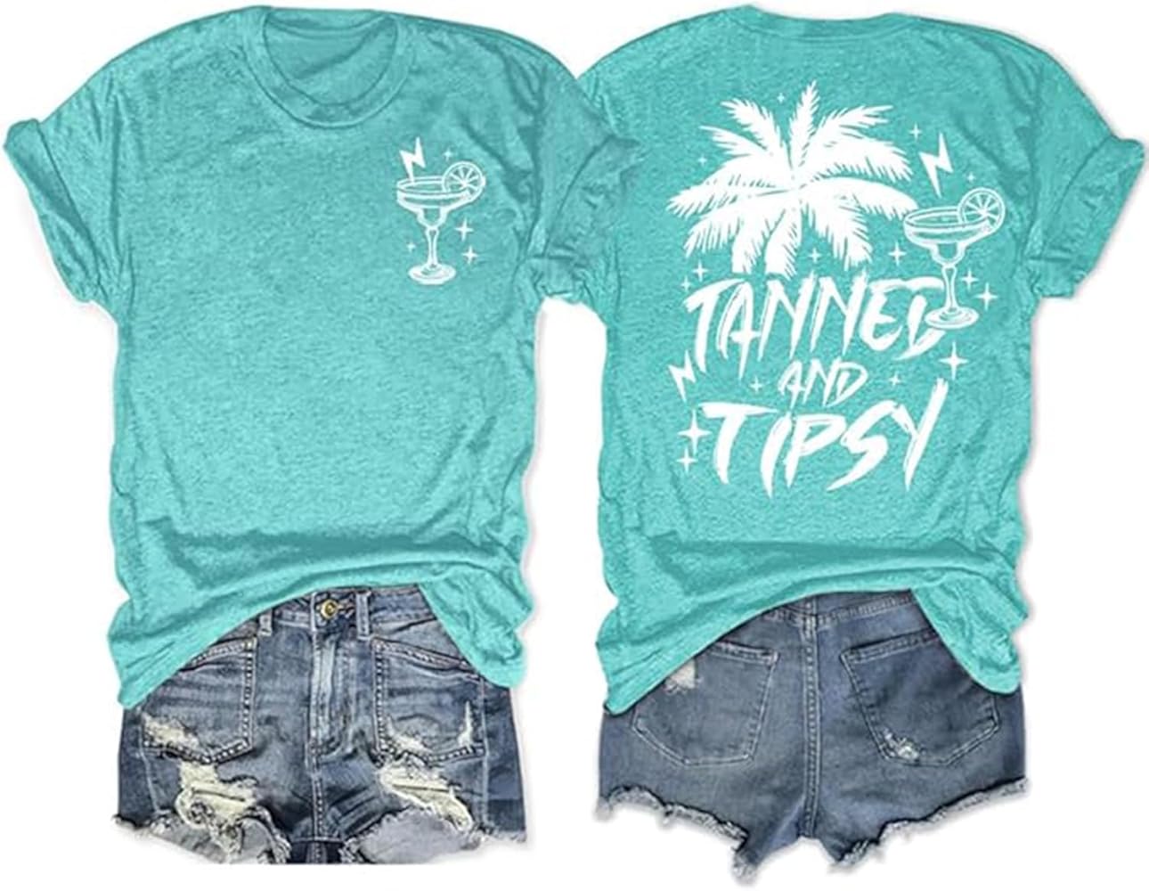 Tanned and Tipsy Shirt for Women Coconut Tree Summer Beach Party Shirts Girls Hawaiian Vacation Trip Tee Tops