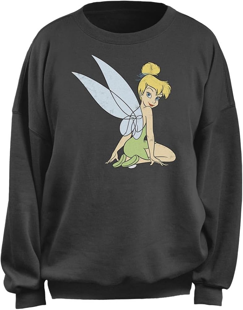 Disney Women's Junior's Tink Wings Oversized Fleece, Charcoal, X-Small