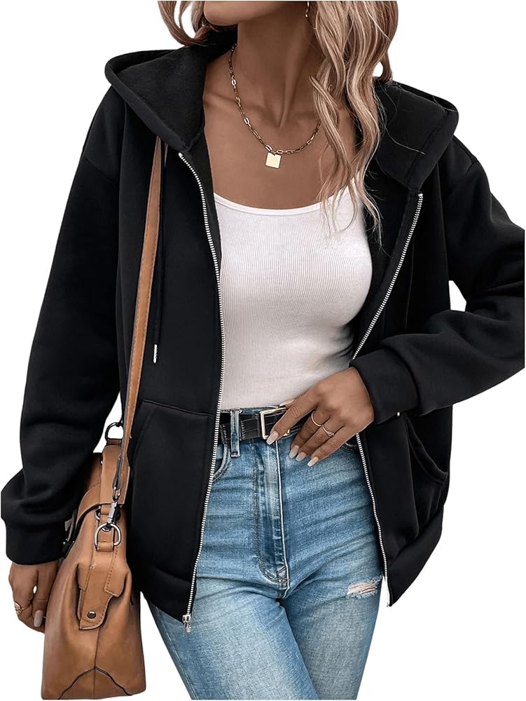 SOLY HUX Women's Zip Up Hoodies Drawstring Long Sleeve Sweatshirt Casual Jacket with Pockets