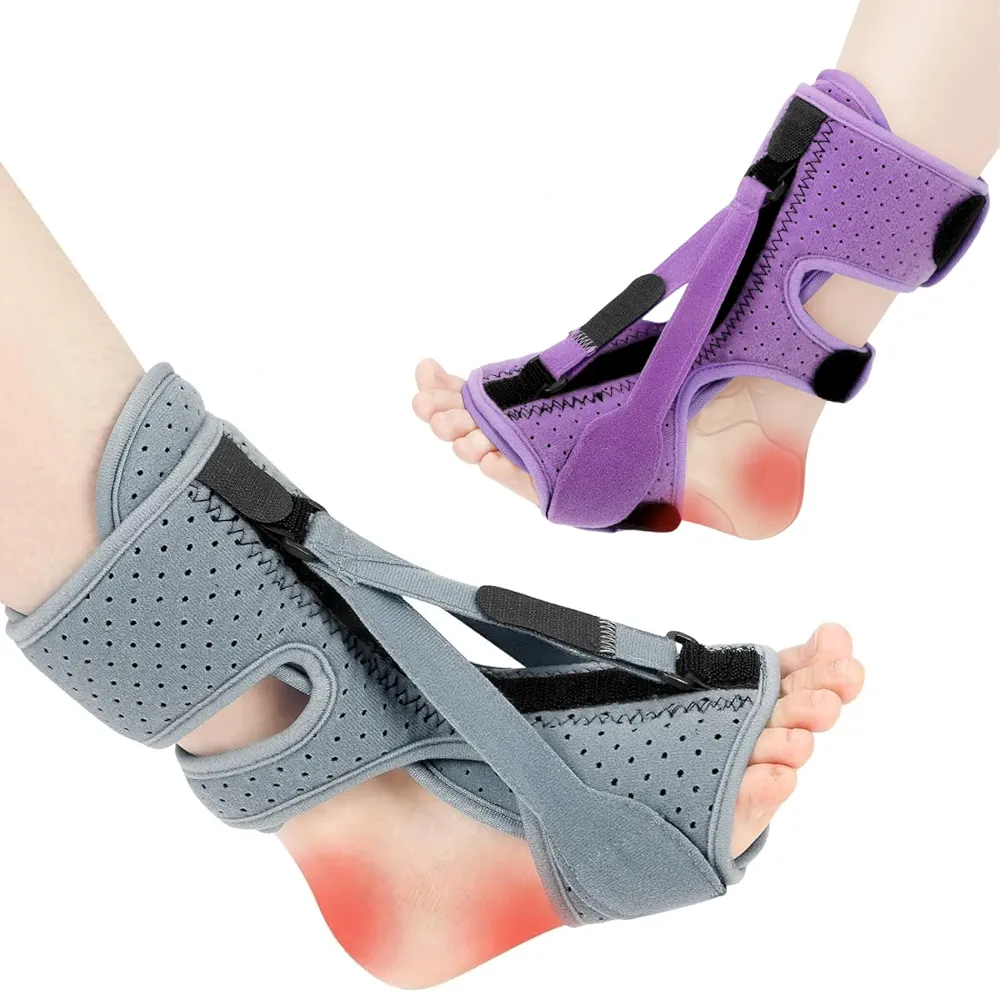 Plantar Fasciitis Night Splint, Brace for Plantar Fasciitis Relief, Adjustable with 3 Straps, Perfect for Day & Night Use, Alleviates Foot Drop, Achilles Tendonitis (Slate Gray & Purple)