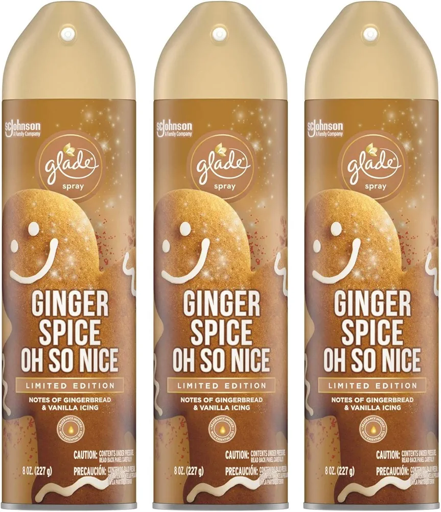 Glade Air Freshener Spray - Ginger Spice Oh So Nice - Holiday Collection 2020 - Net Wt. 8 OZ (227 g) Per Can - Pack of 3 Cans