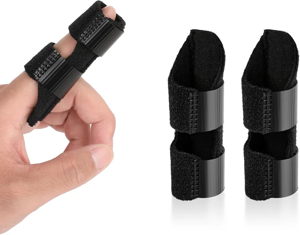 2 Pcs Finger Splint, Universal Finger Straightener, Adjustable Finger Splint, Mallet Finger Splint, Finger Support Brace for Arthritis, Injury, Sprain - Fits Index, Middle, & Ring Finger Pain(Black)