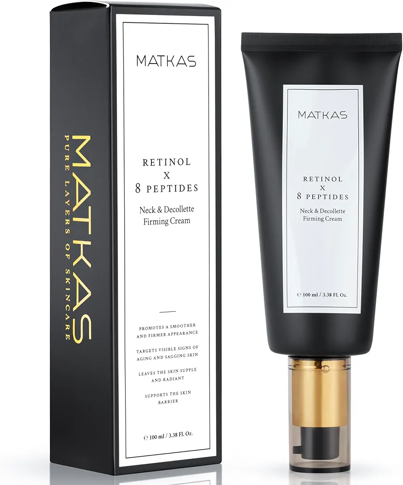 MATKAS Korean Retinol Neck Firming Cream - for Dehydrated Sagging Skin, Neck Cream for Skin Tightening, Firming Lotion for Loose Skin, Neck Tightening Cream, 8 Peptides, Shea Butter, 5 Ceramides