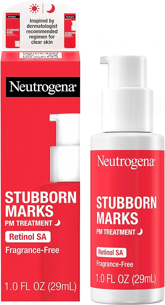 Neutrogena Stubborn Marks PM Treatment with Retinol SA, Face-Exfoliating Treatment to Help Reverse the Look of Post-Acne Marks & Uneven Skin Tone, Oil-Free, Non-Comedogenic, PM Treatment, unscented, 1.0 Fl Oz