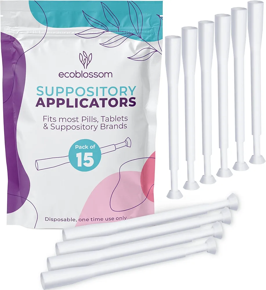 EcoBlossom - Disposable Vaginal Suppository Applicators (15 Pack) - Fits Boric Acid Suppositories, Tablets, Capsules, and Womens pH Health Pills - Individually Wrapped