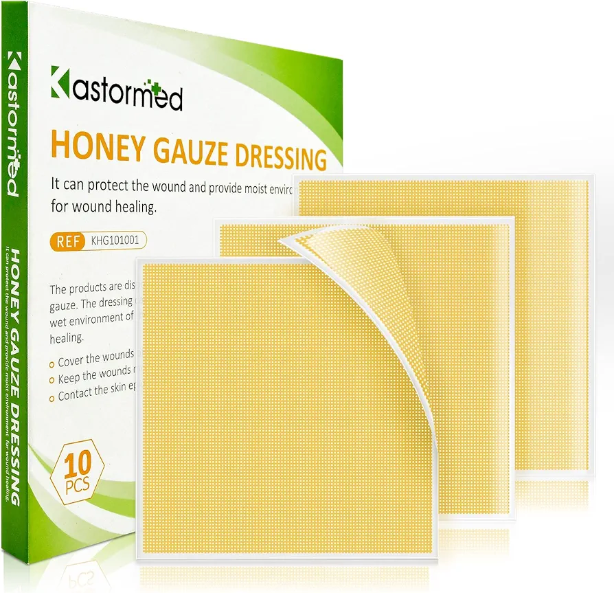 Honey Gauze Dressing, Manuka Honey Wound Care, Medical Grade Honey Patches for Faster Wound Care, Burn Dressing, Sterile 4'' x 4'' (Pack of 10)