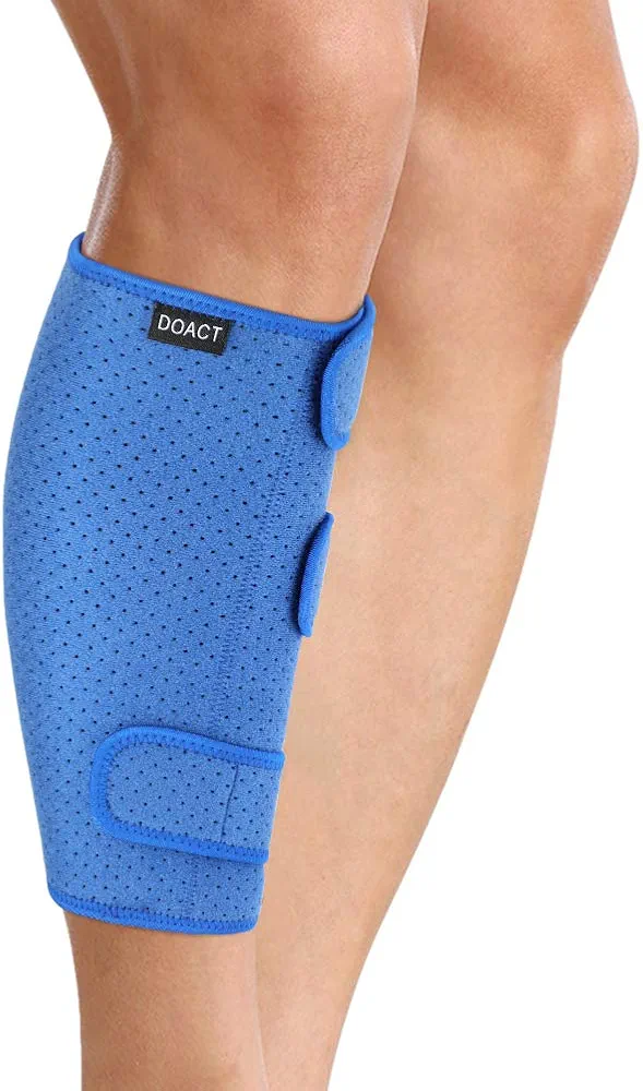 Calf Brace, Adjustable Shin Splint Support, Calf Compression Sleeve for Muscle Pain Strain Injury Swelling for Men and Women, Blue