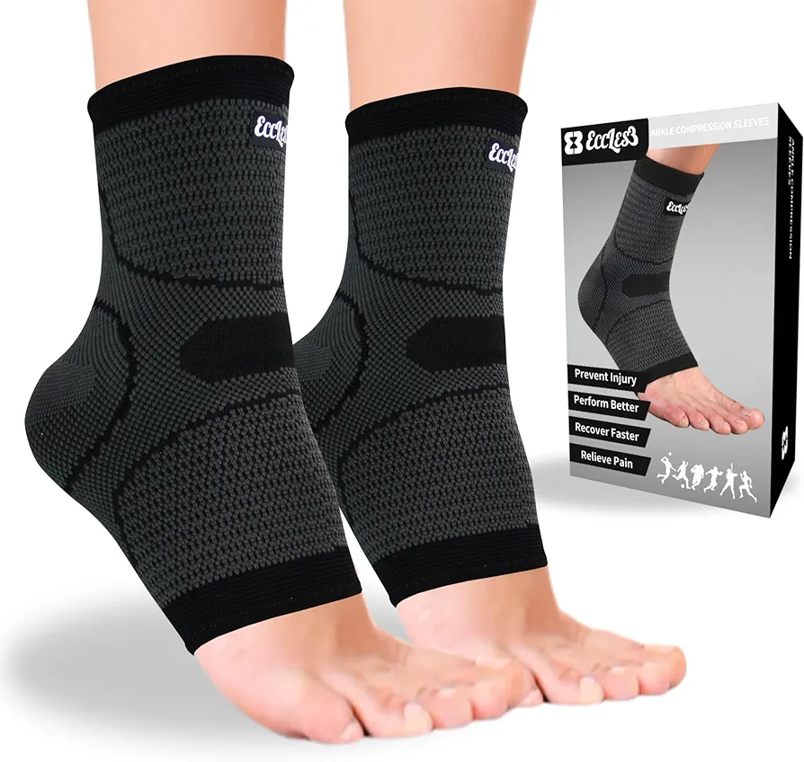 2 Pack - Ankle Compression Sleeves for Pain - Unisex, Men, Women - Brace Support for Sports, Achilles Tendon, Plantar Fasciitis, Arthritis, Heel Pain, Sprained, Circulation Relief (XLarge)