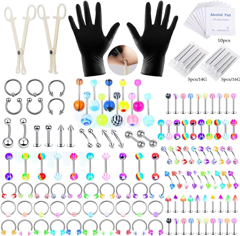 Piercing Kits for All Piercings,Stainless Steel Piercing Kit 14G 16G Piecing Needles for Ear Cartilage Tragus Nose Septum Lip Nipple Piercing Tools…