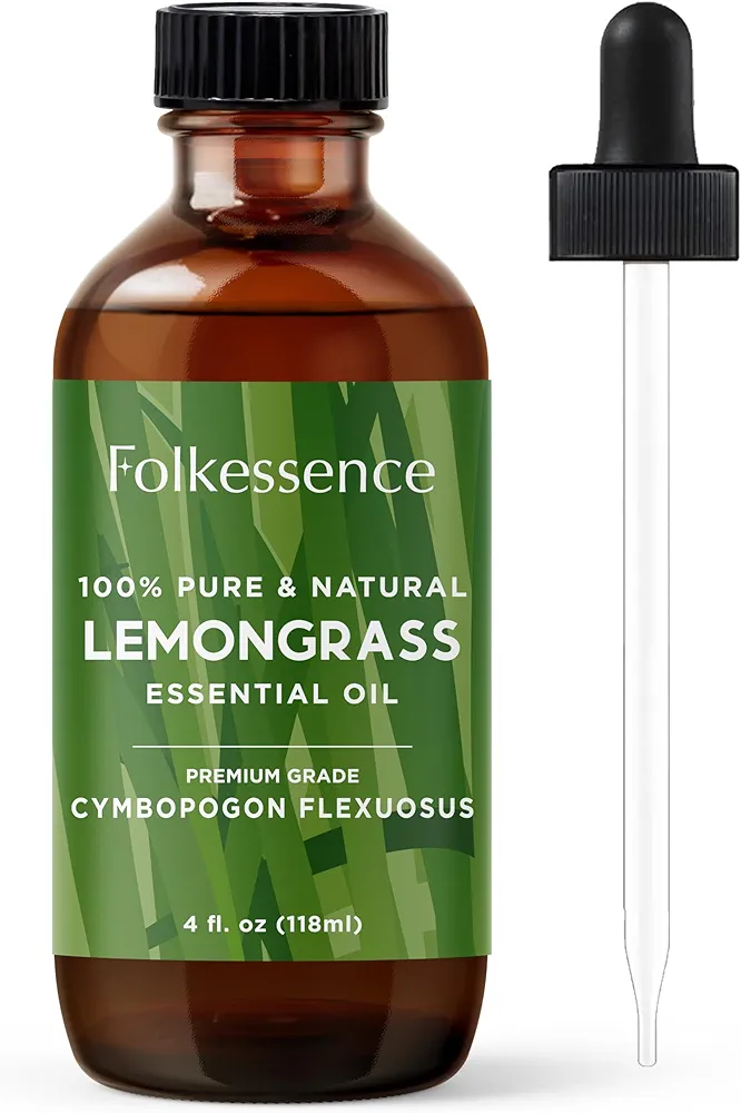 Folkulture Lemongrass Essentials Oil Pure for Diffuser - 4 Fl. Oz - 100% Pure, Natural and Undiluted, Premium Grade with Glass Dropper, Essential Oils Lemongrass for Aromatherapy, Body…