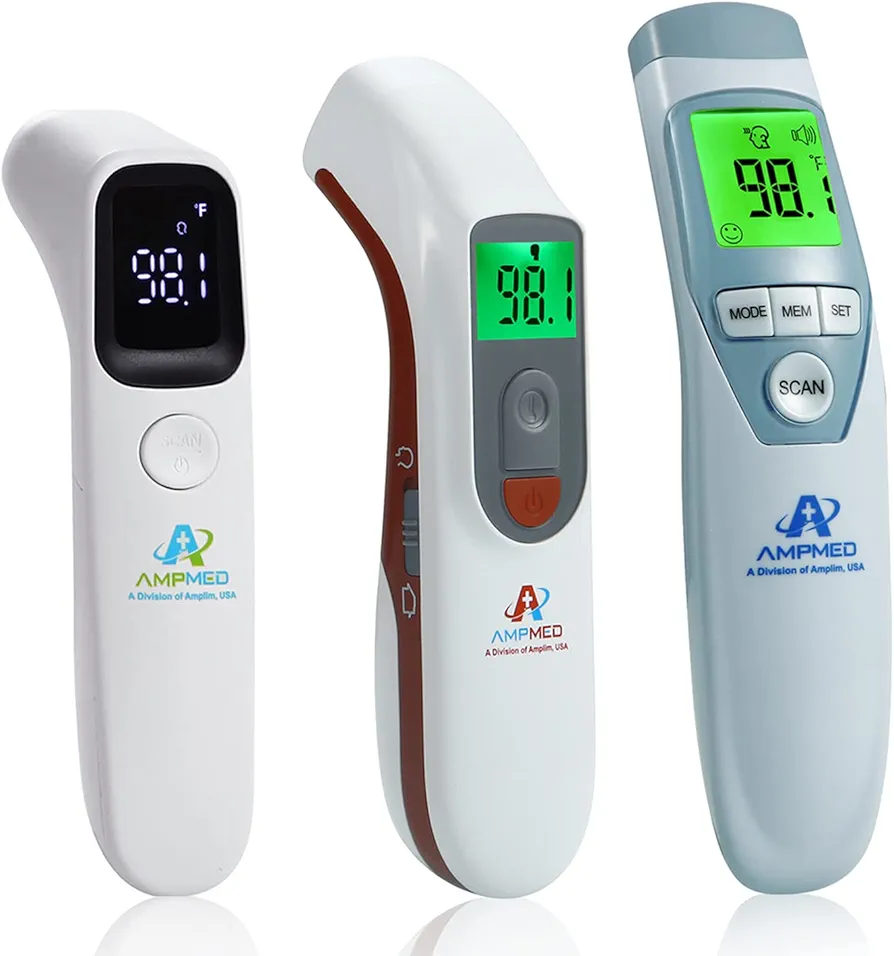 3-pack Amplim CA1 W2 AE3 Non-Contact Touchless Infrared Digital Forehead Thermometer for Adults and Babies