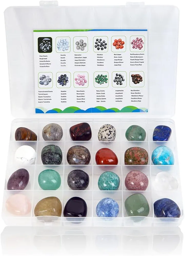 24 Pcs Tumbled Gemstones and Crystals Set for Beginners and Collectors, Mixed Color Tumbled Polished Chakra Crystals and Stones, Natural Healing Crystals Bulk for Reiki, Meditation and Home Decor