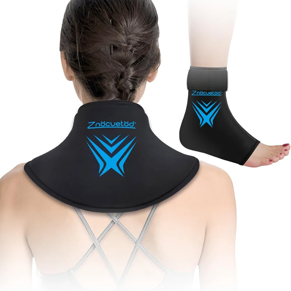 ZNÖCUETÖD Bundle of Gel Neck Ice Pack Wrap Flexible Reusable for Pain Relief and Ankle Foot Ice Pack Wrap for Swelling