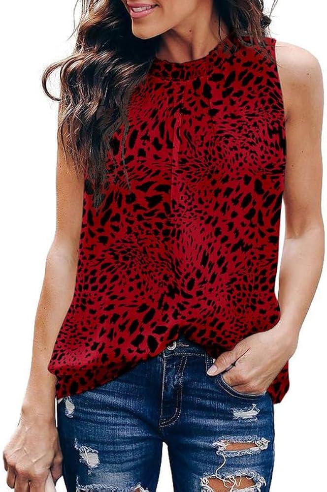 Dokotoo Womens Casual Sleeveless Shirts Halter Neck Leopard Print Tank Top and Blouses