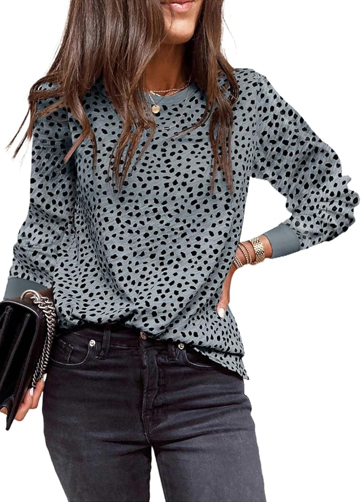 EVALESS Womens Casual Polka Dots Tops Crewneck Long Sleeve Shirts Fall 2024 Lightweight Loose Sweatshirts