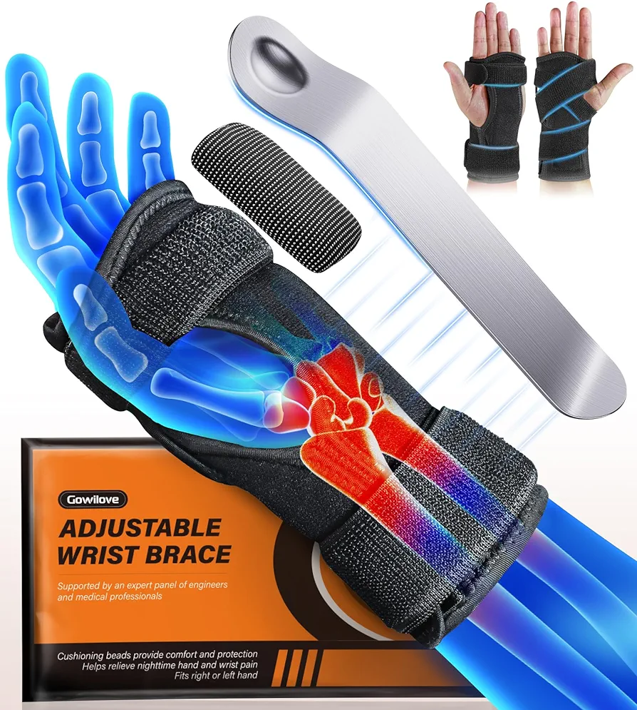 Carpal Tunnel Wrist Brace with Magnetic Therapy Pad, Extra-Long Adjustable Strap Wrist Support Splint Fits Both Left Right Hand, Hand Brace Night Support for Arthritis Tendonitis Pain Relief