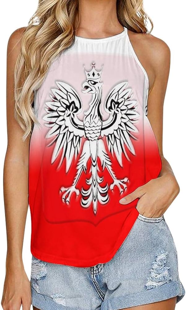 Polish Eagle Womens Crew Neck Tank Tops Print Sleeveless T Shirt Casual Blouses Top for Yoga Workout