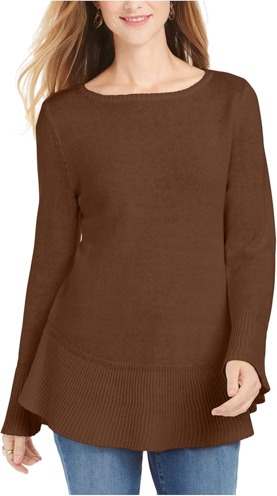 Style & Company Womens Brown Long Sleeve Jewel Neck Sweater Petites Size: PM