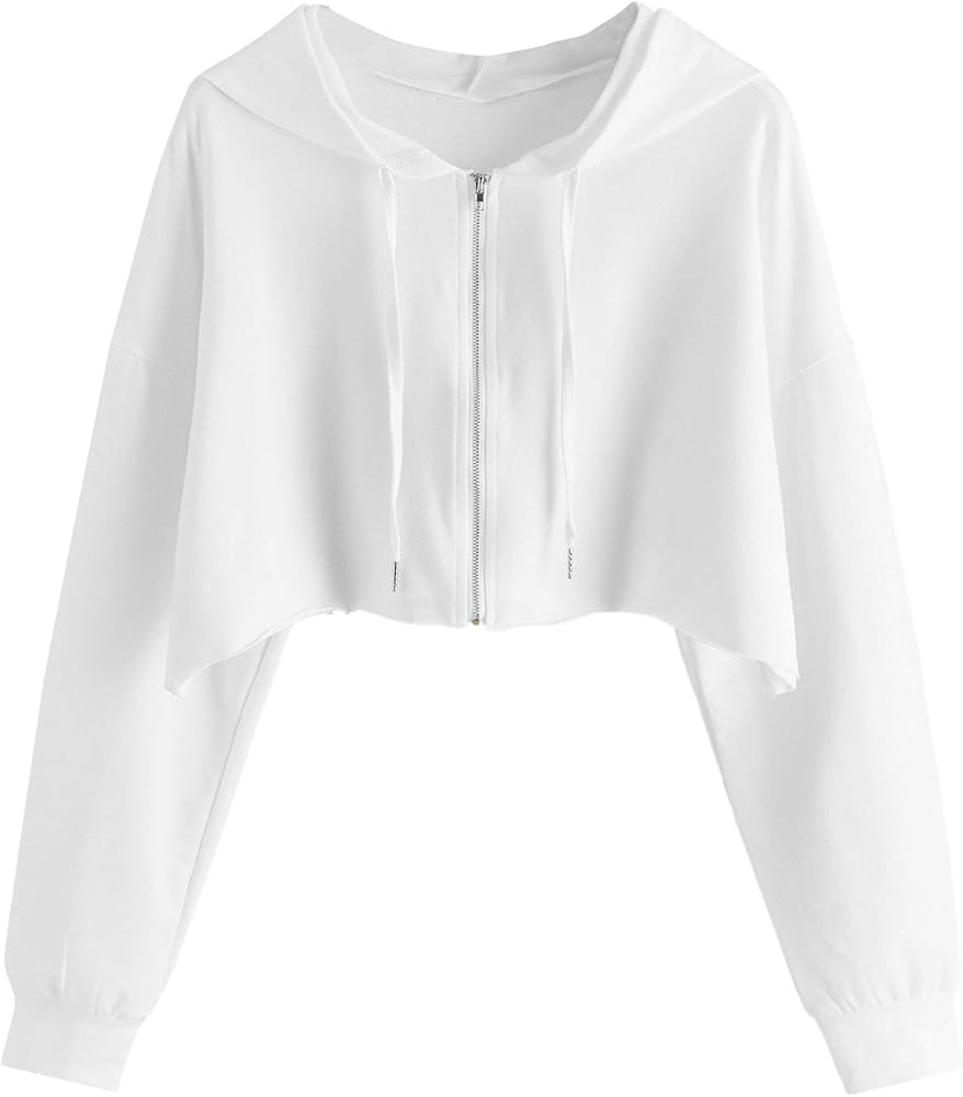 Verdusa Women's Casual Long Sleeve Zip Up Crop Drawstring Hooded Sweatshirt