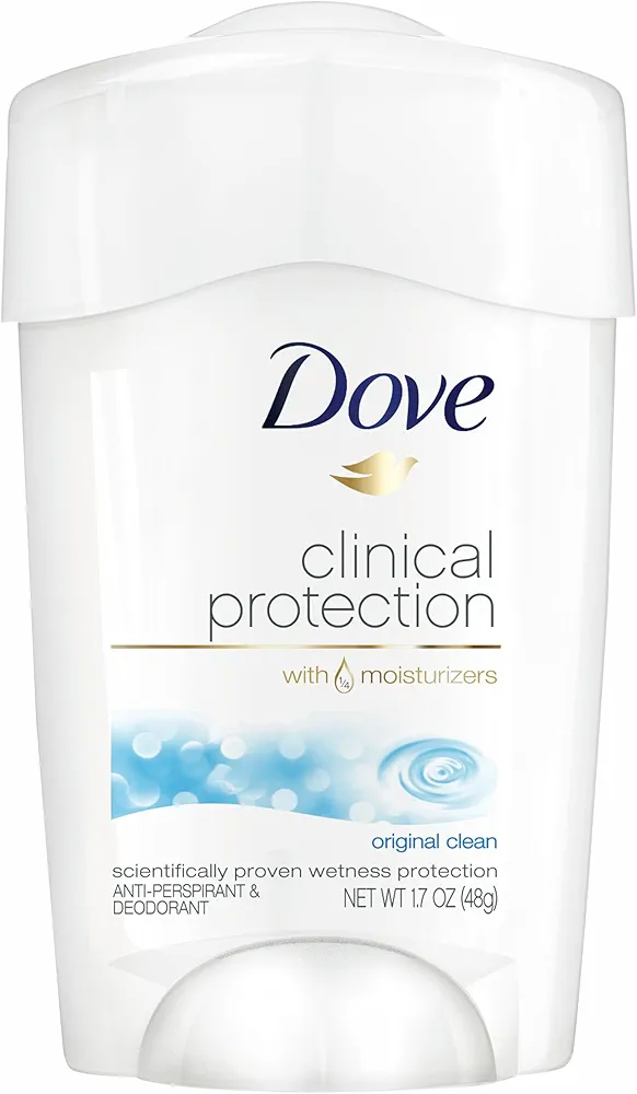 Dove Clinical Protection Antiperspirant Deodorant For Sweat and Odor Protection Original Clean Antiperspirant For Women Made With 1/4 Moisturizers 1.7 oz