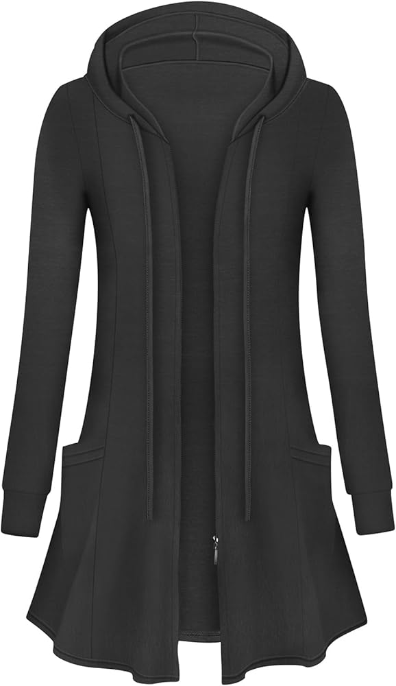 Cucuchy Womens Long Hoodies Casual Zip Up Tunic Sweatshirt Open Front Cardigan