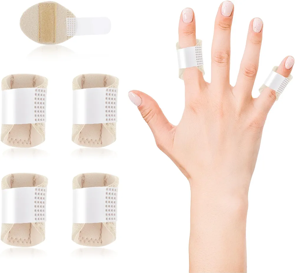 Sibba Thumb Finger Splints 5 Pcs Knuckle Brace Finger Sleeves Rings Adjustable Immobilization Stabilizer Breathable Hand Joint Support Finger Brace Support Fit Straightening, Arthritis, Sprained