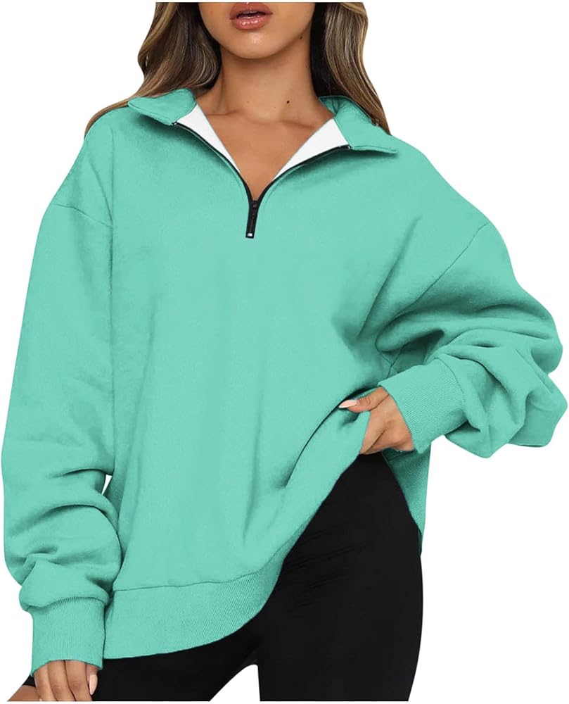 Ceboyel Womens Quarter Zip Oversized Sweatshirt Solid Pullover Hoodie Y2K Fall Sweaters Shirts Fashion Trendy Clothes 2023