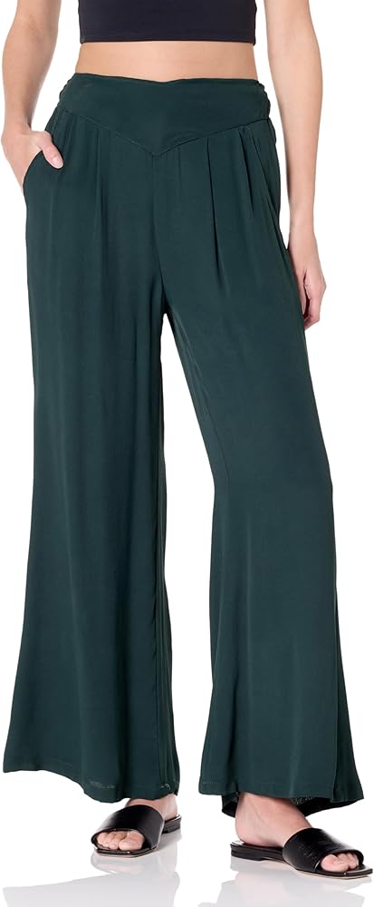 Angie Women's V-Yoke Wide Leg Pant in Satin