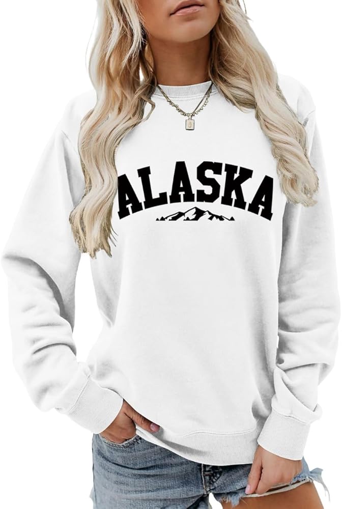 Alaska Sweatshirt Retro Mountain Graphic Shirt Vintage Alaska Sweater Women Casual Crewneck Long Sleeve Pullover Tops