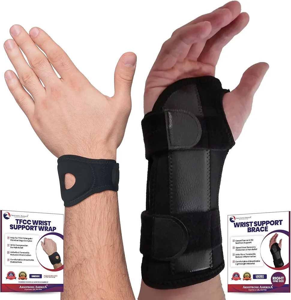 ARMSTRONG AMERICA Wrist Brace For Carpal Tunnel Right Hand + Wrist Wrap Compression Wrist Brace For TFCC Tears Large