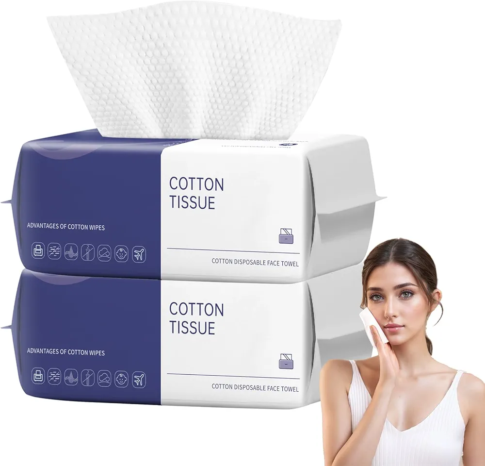 Disposable Face Towel, 200 Count Face Clean Towels, for Washing Soft Cotton Dry Wipes Facial Cloths Towelettes for Washing and Drying, Facial Tissue for Cleansing, Skincare and Makeup Remover