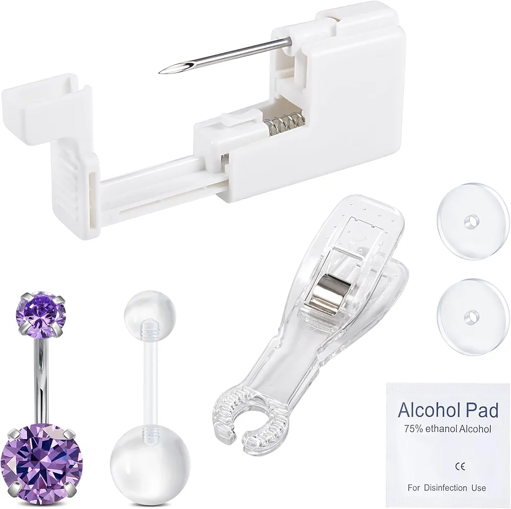 QWALIT Belly Button Piercing Kit Gun Belly Piercing Kit Belly Button Piercing Gun Navel Piercing Kit Belly Button Ring Piercing Kit Purple Belly Piercing Gun