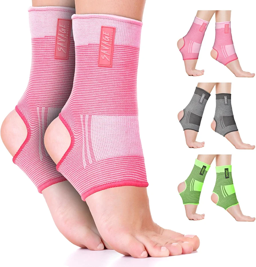 Ankle Compression Sleeve Wraps (2 count) Foot Support Brace Protector Socks - Footwear Boxing Equipment Gear for Men Women Kickboxing Muay Thai MMA UFC Gym (Pink - L/XL)