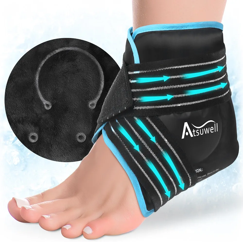 Atsuwell Ankle Ice Pack Wrap, Reusable Gel Ice Pack for Foot Ankle Heel, Cold Compress Therapy for Soothing Pain, Injuries, Achilles Tendonitis, Swelling, Sprained Ankles and Heels