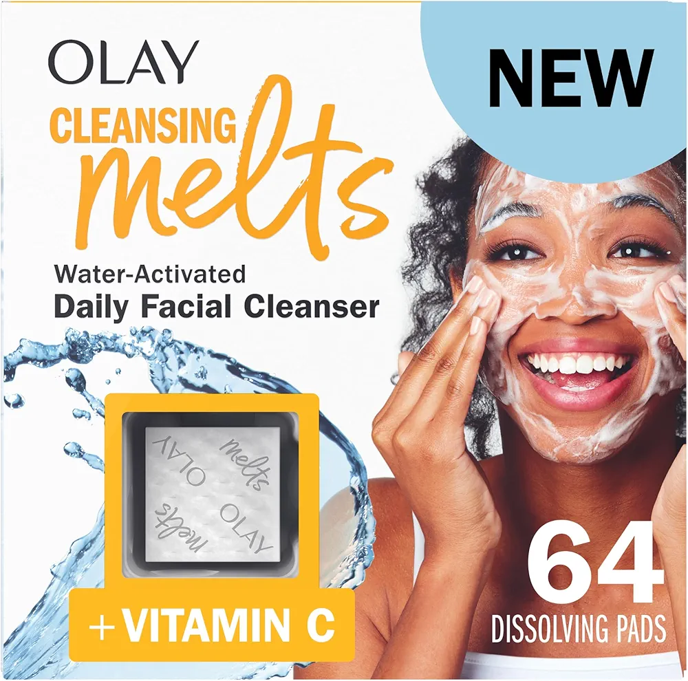 Olay Cleansing Melts + Vitamin C Face Cleanser, 64 ct. total (2 x 32 ct.), Water-Activated Face Wash Cleans, Tones, and Refreshes Skin