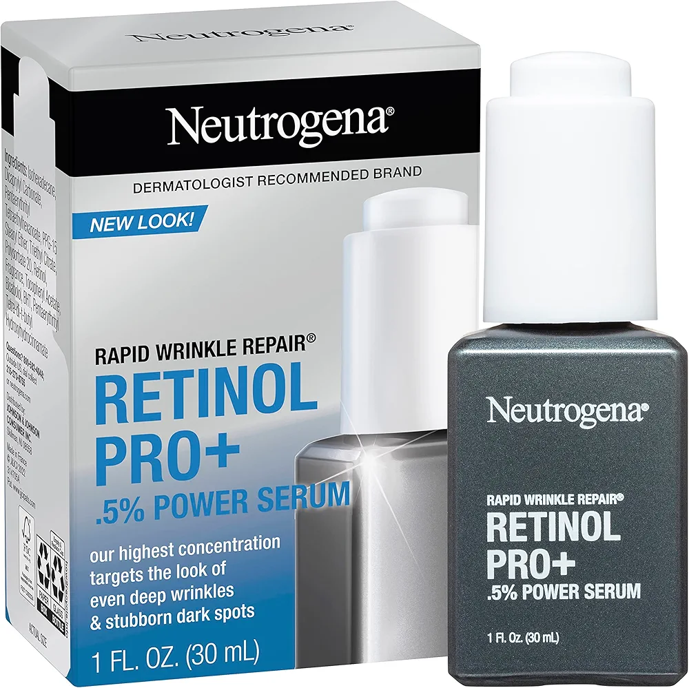 Neutrogena Rapid Wrinkle Repair Retinol Pro+.5% Power Facial Serum, Gentle Anti-Aging Face Serum with.5% Pure Retinol & Nourishing Emollients, Non-Comedogenic, Paraben-Free, 1 fl. oz