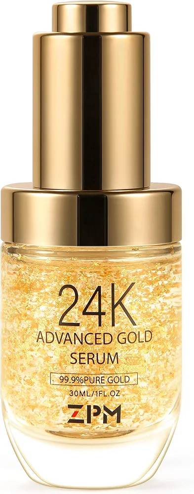 24K Gold Anti Aging Face Serum Moisturizer Enriched with Vitamin C Serum, Hyaluronic Acid, Vitamin E Cream for Day and Night Wrinkle Reduction, Re-Activate Skin Youth (1FL.OZ)