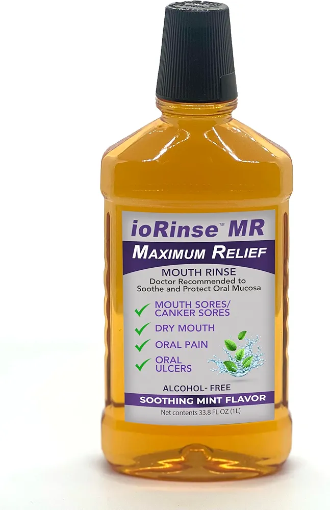 ioRinse Maximum Relief (MR) Mouthwash - Dentist & Oncologist Approved & Recommended for Patients with Oral Mucositis, Mouth Sores, Oral Ulcers, Dry Mouth, Canker Sores and Mouth Irritation. Mint 1L